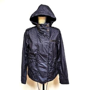 Free People Dark Charcoal Gray Checkered Rain Jacket Med